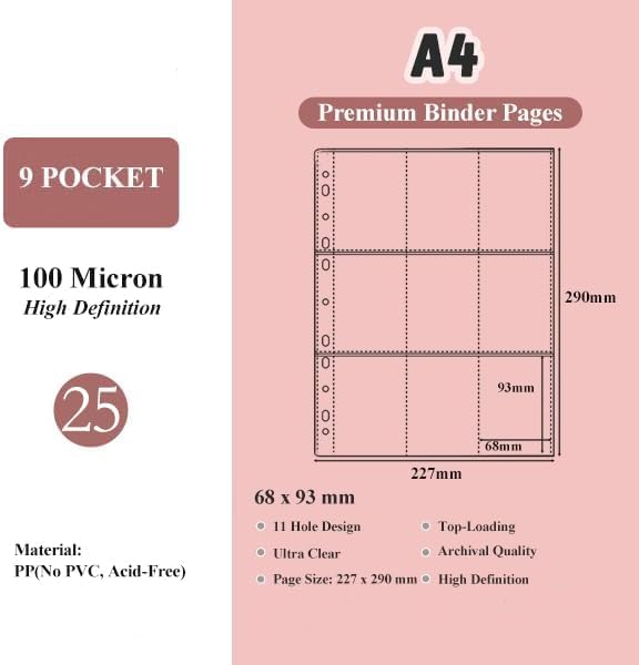 A4 Kpop Photocard Binder with 25 Pages 9 Pocket, 2x3 inch Kpop Photocard Holder Book, Photo Album for Fujifilm Instax Mini Camera Polaroid Printer Photo Film (Mint)