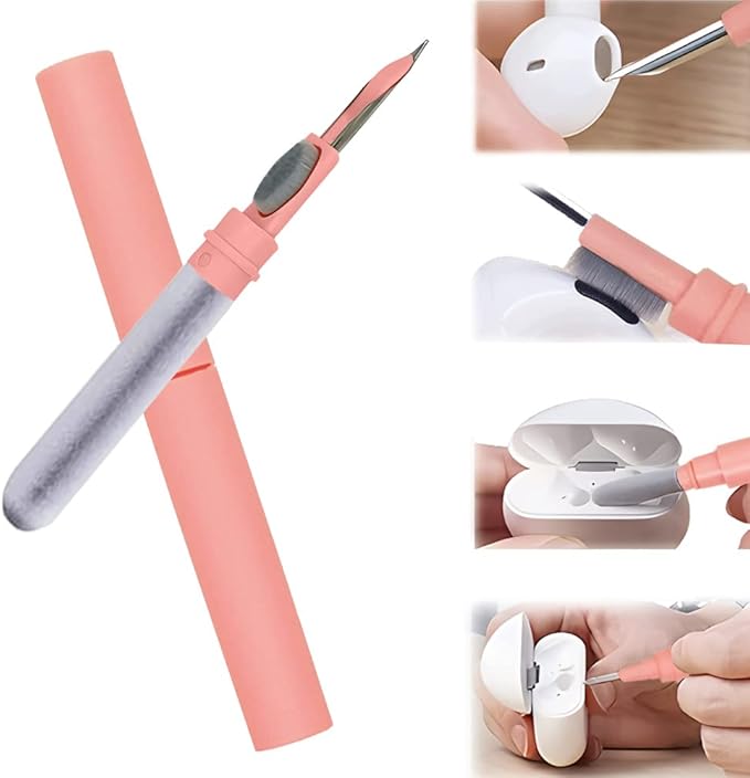 Cleaner Kit for Airpods,Earbuds Cleaning kit for Airpods Pro 1 2 3, Multi-Function Cleaning Tool with Brush Flocking Sponge for Wireless Earphones Bluetooth Headphones Case Camera and Phone (Pink)