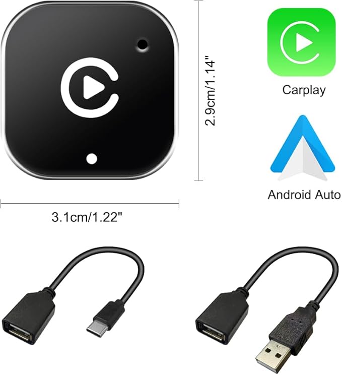 ZYAN Wireless CarPlay Adapter, Wired-to-Wireless CarPlay & Android Auto Converter, Mini USB Dongle with USB A & C Extension, Plug & Play, Fast Stable 5G Compatible with iPhone 6+ & Android 11+