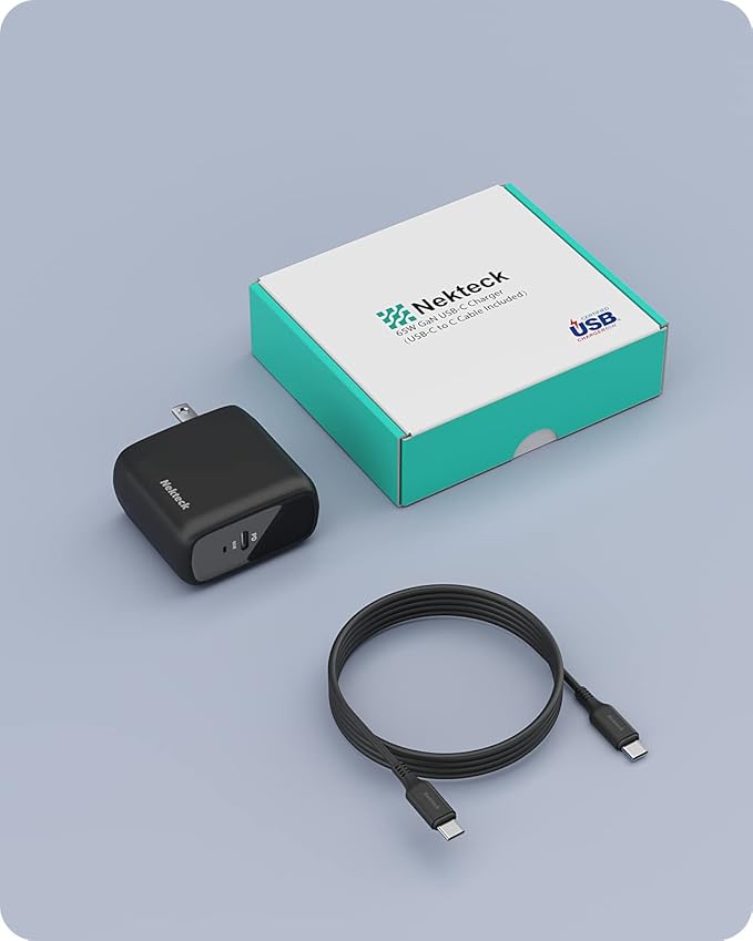 65W USB-C Charger, Nekteck Fast Charging Compatible with MacBook Air/Pro, Single-Port PD Laptop Charger with GaN II Technology, Compact & Stable
