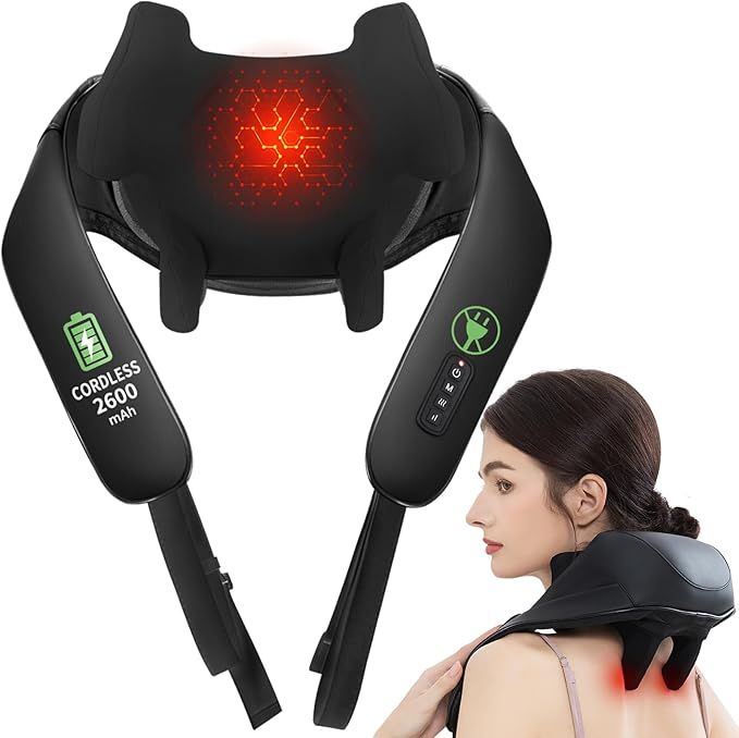 Shiatsu Neck and Back Massager with Heat, Upgraded 2600mAh Cordless Shoulder Massager Deep Tissue 6D Kneading, Massages Pillow for Neck, Back, Shoulder, Foot, Body Gifts for Fathers Mom Dad