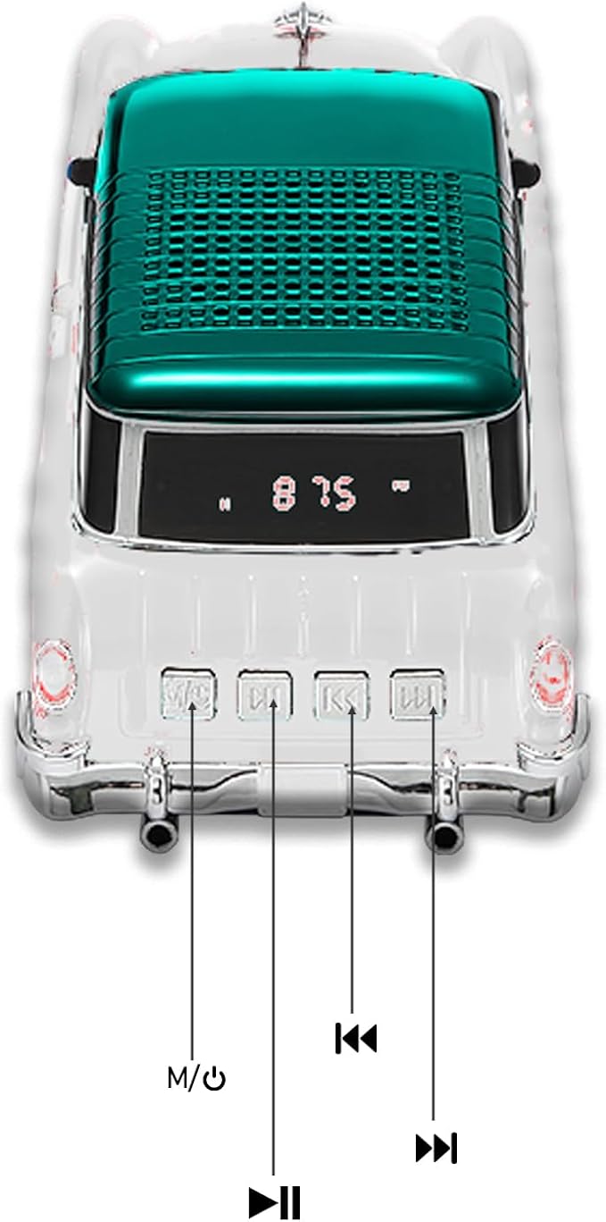 Retro car-shaped Bluetooth speaker, high-definition sound quality, TWS pairing, multiple interface outputs, truck model Bluetooth speaker, suitable for desktop decoration, parties, beach (WHITE)