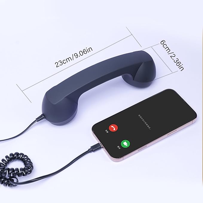Retro Phone Handset, Plugs Play Type C Telephone Receiver Styles Cord Speakers with Dedicated Answer/End Keys, for Cell Mobile Video Conferences, Calls, Meetings