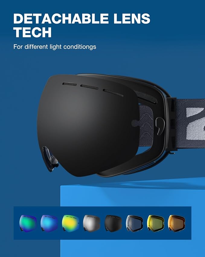 ZIONOR X Ski Goggles - OTG Snowboard Goggles Detachable Lens for Men Women Adult