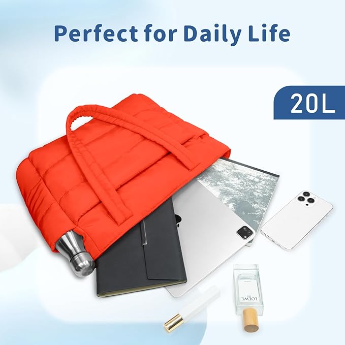 TOPDesign Puffer Tote Bag for Women, Lightweight Puffy Handbag with Compartments, Quilted Shoulder Bag for Work, Travel, Gym