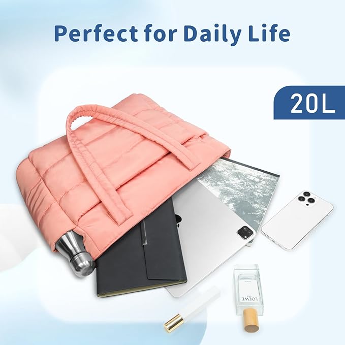 TOPDesign Puffer Tote Bag for Women, Lightweight Puffy Handbag with Compartments, Quilted Shoulder Bag for Work, Travel, Gym