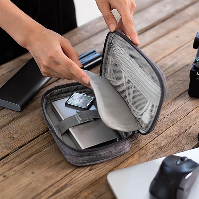 4Pcs Electronic Organizer Travel Cable Organizer Bag Pouch Portable Small Electronic Cable Pouch Electronics Accessories Organizer Travel Digital Storage Bag for Power Bank Charger Card, Grey