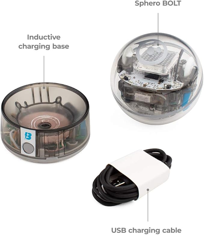 Sphero Bolt – Coding & AI Learning Robot Ball – Ages 8+ – Learn to Code: Draw, Blocks, Javascript & Python – Programmable Sensors & LED Matrix – Durable, Waterproof Design