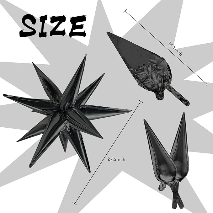 Star Balloons 60Pcs Black Balloon 12 Spike Foil Balloons Explosion Mylar Cone Balloon Magic Party Decorations Backdrops for Halloween Graduation Birthday Wedding Anniversary Retirement
