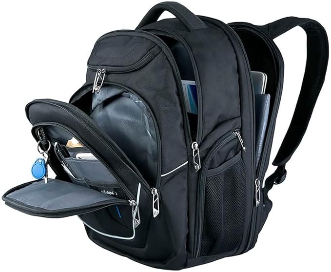 Swissdigital Design TSA-Friendly Large Backpack, Business Laptop Backpack for Men with USB Charging Port/RFID Protection Black | J16BT-1