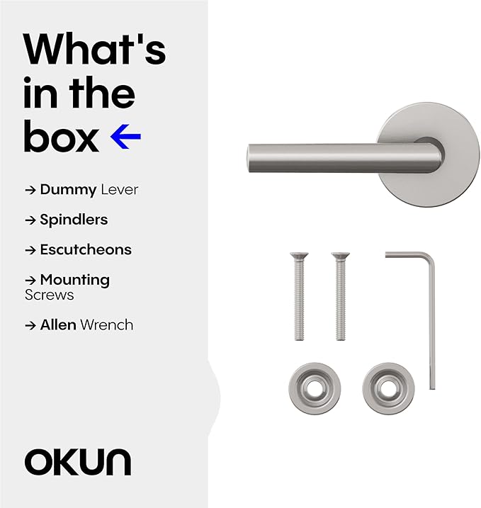 Okun Stark Dummy Door Handle – 2 Pack, Reversible, Non-Turning Lever for Closet, Pantry, or Hallway Doors – Brushed Nickel Finish