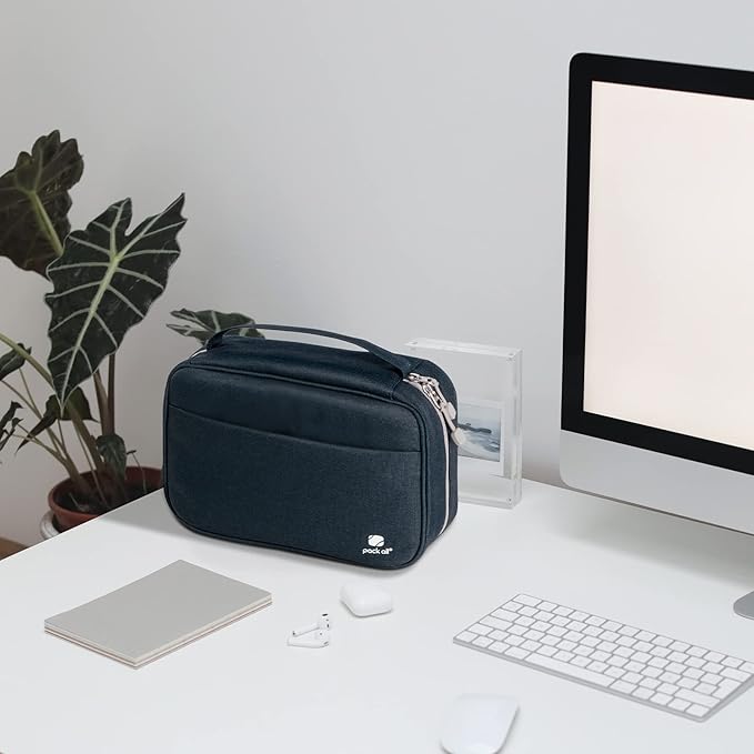 pack all Electronic Organizer Plus, Larger Capcity Cable Organizer Bag, Shockproof Carrying Case, Portable Cord Travel Organizer Storage Bag for Cables, Chargers, Phones, USB, SD Cards(Navy Blue)