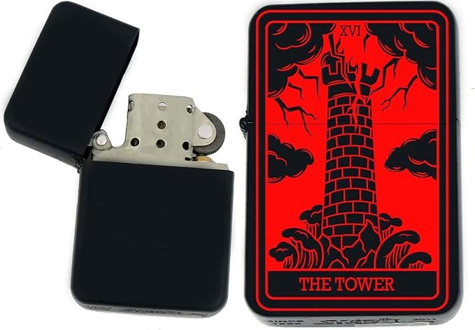 Custom Tarot Card - 24 Major Arcana Cards Available Laser Engraved Unique Collectible s Infinity Black Matt Windproof Lighters! (The-Tower Red) - Christmas, Halloween & Valentines Day Gift