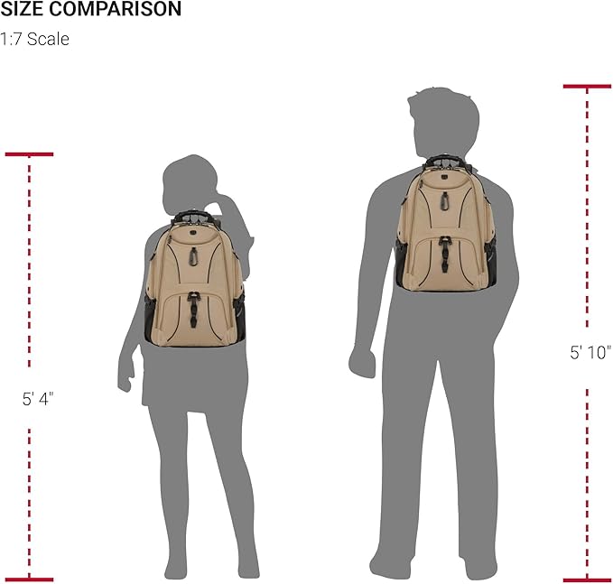 SwissGear 1900 ScanSmart 17” Laptop Backpack Brown– Reflective Tech Backpack with ScanSmart Compartment – Multiple Organizer Pockets & RFID Scan Blocking Technology