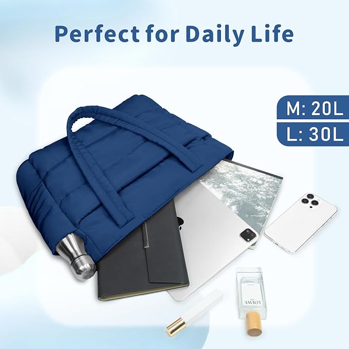 TOPDesign Puffer Tote Bag for Women, Lightweight Puffy Handbag with Compartments, Quilted Shoulder Bag for Work, Travel, Gym