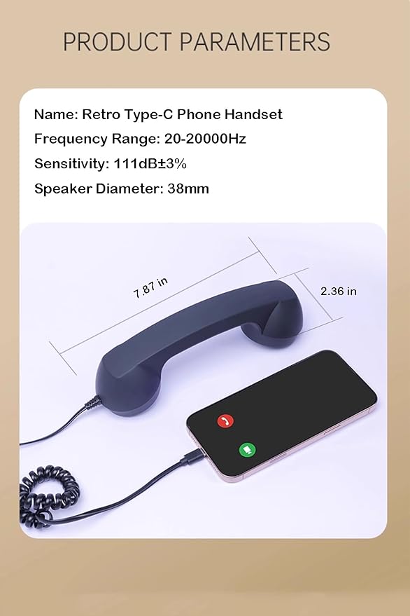 Retro Phone Handset, Hd Noise-Filtering Audio, Plug-and-Play Wired Calling, Ergonomic Nostalgic Grip, Clear Speaker & Mic, Compatible with Type-C Smartphones (Pink)