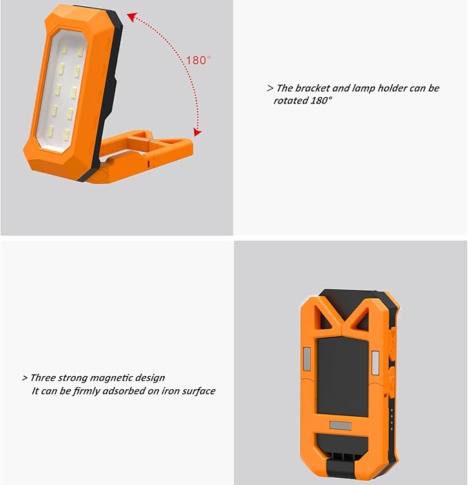 Magnetic Work Light, 650 Lumens LED Rechargeable Work Cyclopia Light,Swivel 180° Adjustable Magnetic Base and Hanging Hook, 50 Hours Lasting Power, Suit Job Site Lighting for Mechanics Camping