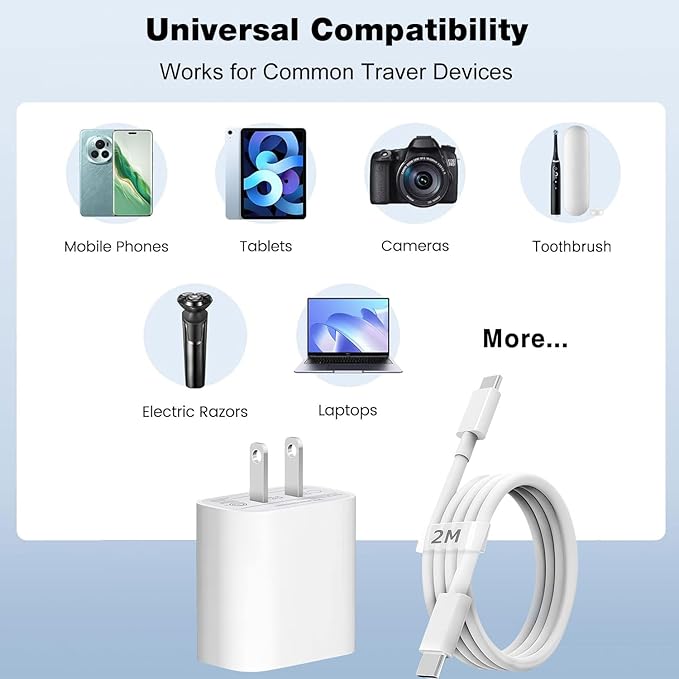 Japan Flat Travel Adapter Charger - 2 Pin Wall Adaptor with USB C Cable 6ft | Universal Power Charging Plug for iPhone IPAD Samsung Google | Travel Essentials for Japan/Canada/Brazil/Mexico/China/US