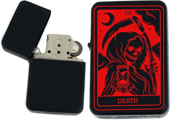 Custom Tarot Card - 24 Major Arcana Cards Available Laser Engraved Unique Collectible s Infinity Black Matt Windproof Lighters! (Death Red) - Christmas, Halloween & Valentines Day Gift