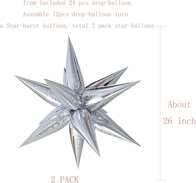 Tellpet Star Balloons Foil Balloon for Birthday Bachelorette Engagement Wedding Party, 2pcs Large Silver Balloon