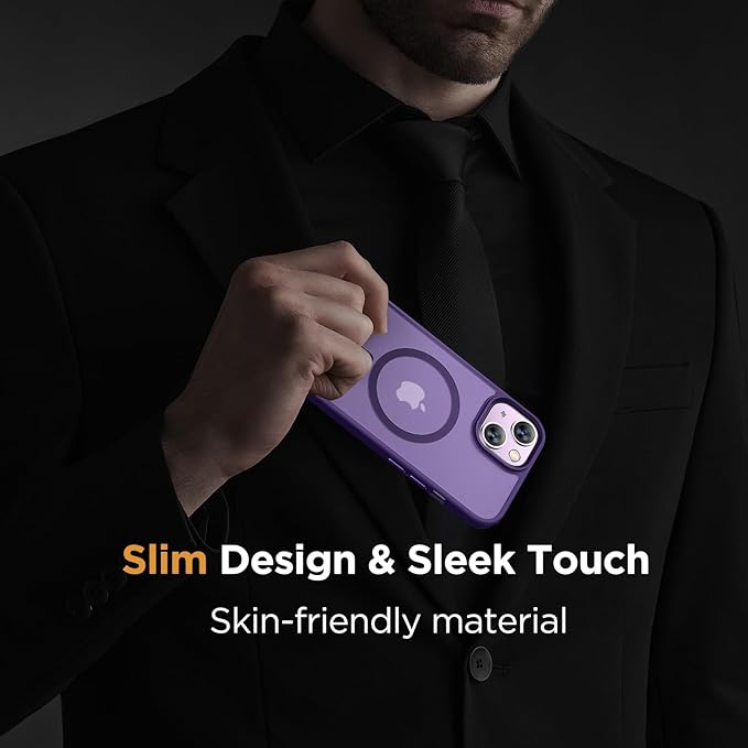Miracase Magnetic for iPhone 15 Case (Compatible with MagSafe)(with 2X Screen Protectors) Military-Grade Protection, Anti-Fingerprint Translucent Matte Phone Cover for iPhone 15 6.1 inch, Dark Purple