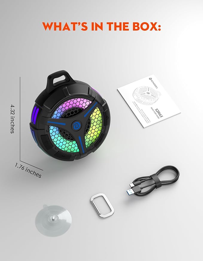 Shower Bluetooth Speaker, Small Portable Bluetooth Wireless IPX7 Waterproof Outdoor Speakers, Loud Stereo Sound Deep Bass, TWS Pairs, 6 Mode RGB Lights, for All Ages (Blue)