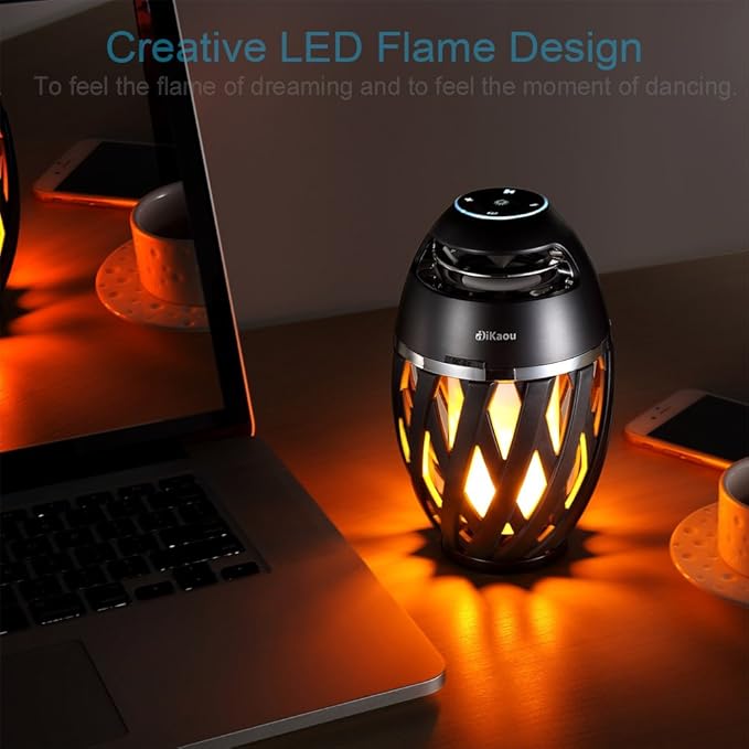 Led Flame Speaker, Torch Atmosphere Bluetooth Speakers&Outdoor Portable Stereo Speaker with HD Audio and Enhanced Bass,LED flickers Warm Yellow Lights BT4.2 for iPhone/iPad/Android