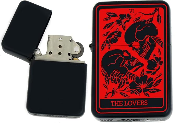 Custom Tarot Card - 24 Major Arcana Cards Available Laser Engraved Unique Collectible s Infinity Black Matt Windproof Lighters! (The Lover Red) - Christmas, Halloween & Valentines Day Gift