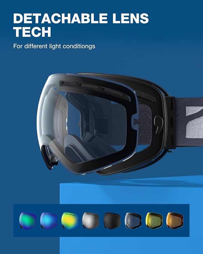 ZIONOR X Ski Goggles - OTG Snowboard Goggles Detachable Lens for Men Women Adult