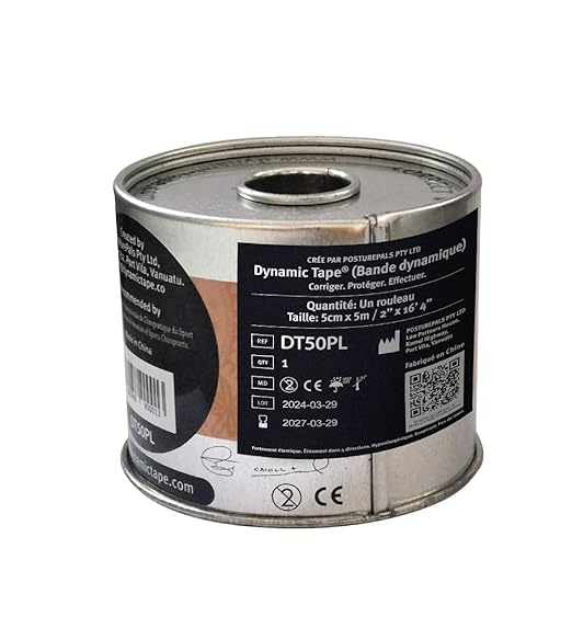 Dynamic Tape Original | Biomechanical Adhesive Tape | Physio Tape for Knee, Ankle, Shoulder, Leg, Muscle Support | Sports Tape for Football, Rugby, Ideal for Athletes | Beige & Black - 2" (101' Roll)