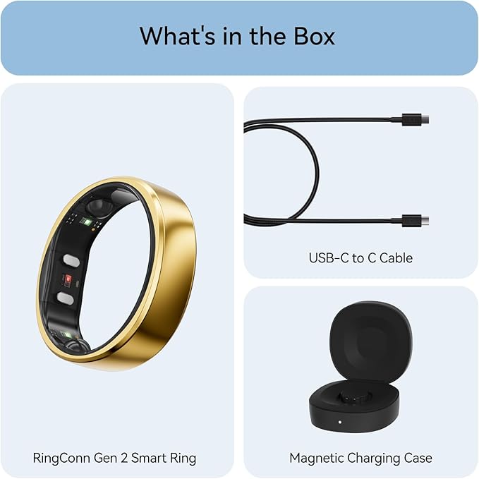 RingConn Gen 2, World’s First Smart Ring with Sleep Apnea Monitoring, No APP Subscription, 12-Day Battery Life, Stress/Heart Rate/Women's Health Tracker, Android & iOS Compatible (Gold, Size 6)