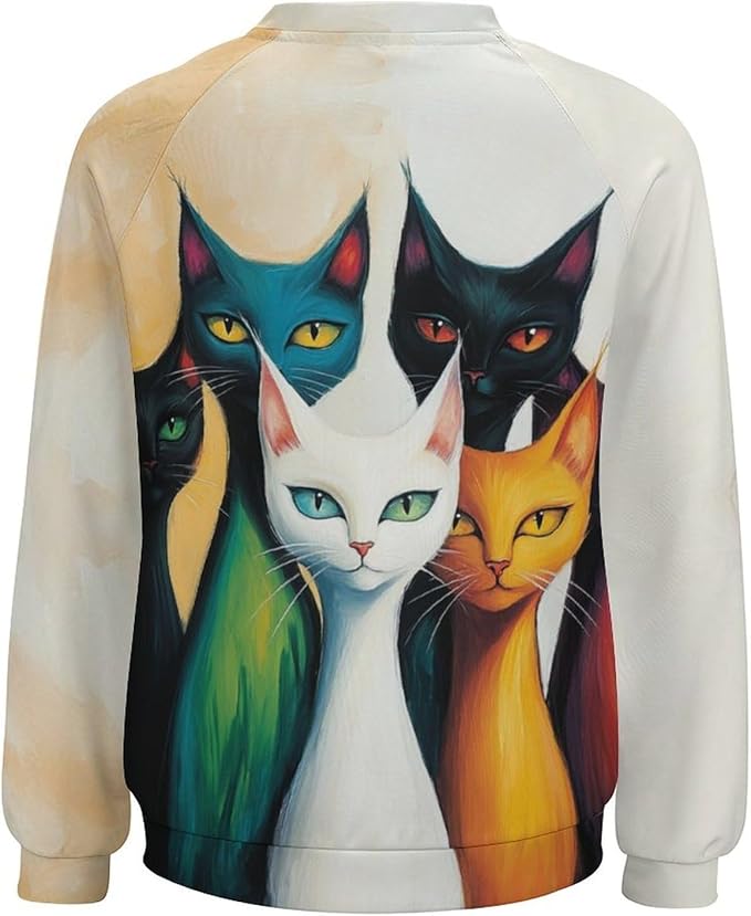 Fall Sweaters for Women 2024 Cat Print Long Sleeve Casual Crewneck Warm Fall Pullover Comfy Fashion Sweatshirts