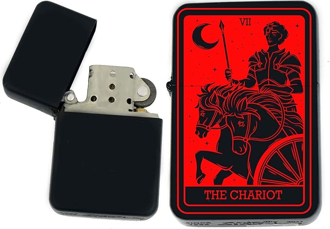 Custom Tarot Card - 24 Major Arcana Cards Available Laser Engraved Unique Collectible s Infinity Black Matt Windproof Lighters! (The-Chariot Red) - Christmas, Halloween & Valentines Day Gift