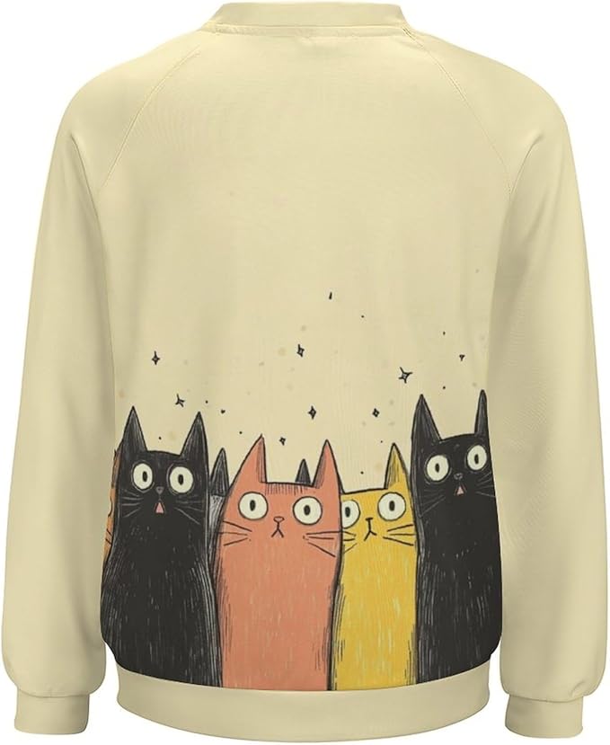 Fall Sweaters for Women 2024 Cat Print Long Sleeve Casual Crewneck Warm Fall Pullover Comfy Fashion Sweatshirts