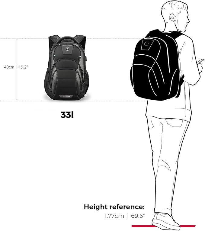 Swissdigital Design Men's 17 Inch Laptop Backpack with Apple Find My Network and USB Charging Port, Large Capacity Business Travel Backpack for College and Business Black | SD1643FB-01