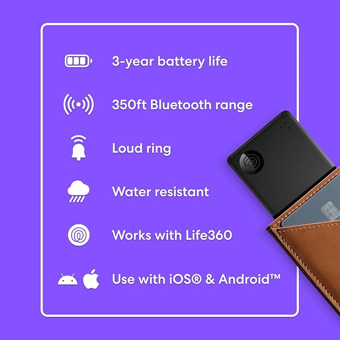 Tile by Life360 Slim - Wallet Finder, Bluetooth Tracker and Item Locator for Luggage Tags, Passports and More. Both iOS and Android Compatible. Phone Finder. 1-Pack (Navy Blaze)