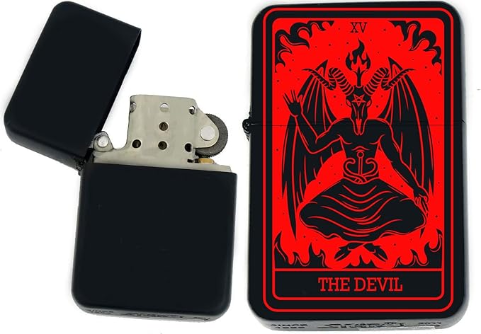 Custom Tarot Card - 24 Major Arcana Cards Available Laser Engraved Unique Collectible s Infinity Black Matt Windproof Lighters! (The-Devil Red) - Christmas, Halloween & Valentines Day Gift