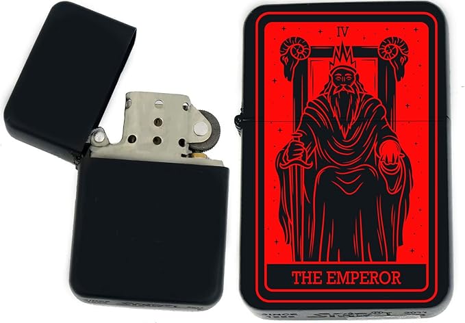 Custom Tarot Card - 24 Major Arcana Cards Available Laser Engraved Unique Collectible s Infinity Black Matt Windproof Lighters! (The-Emperor Red) - Christmas, Halloween & Valentines Day Gift