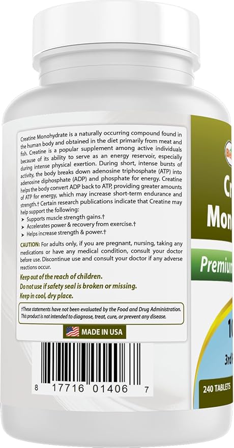 Best Naturals Creatine Monohydrate 1000 mg 240 Tablets
