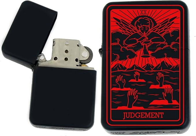 Custom Tarot Card - 24 Major Arcana Cards Available Laser Engraved Unique Collectible s Infinity Black Matt Windproof Lighters! (The-Judgement Red) - Christmas, Halloween & Valentines Day Gift
