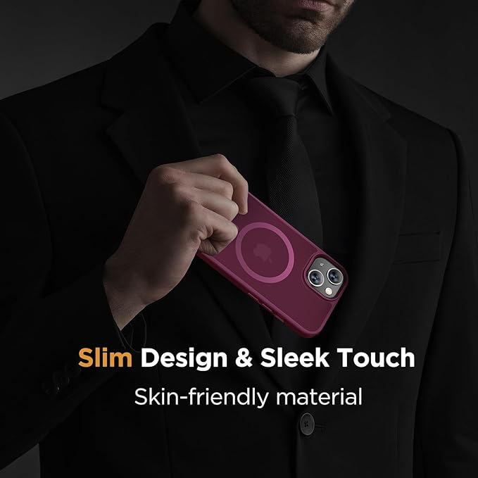Miracase Magnetic for iPhone 15 Case (Compatible with MagSafe)(with 2X Screen Protectors) Military-Grade Protection, Anti-Fingerprint Translucent Matte Phone Cover for iPhone 15 6.1 inch, Wine Red