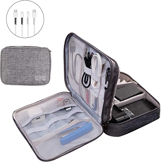 OrgaWise Electronics Organizer, Electronic Accessories Bag Travel Cable Organizer Three-Layer for iPad Mini, Kindle, Hard Drives, Cables, Chargers