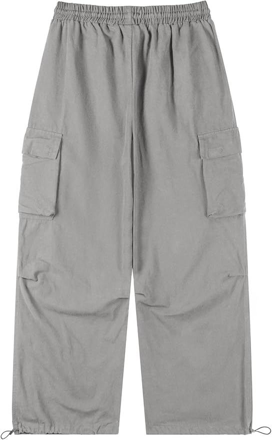 Men's Casual Cargo Pants Elastic Waist Drawstring Street Hip Hop Trousers with Pockets