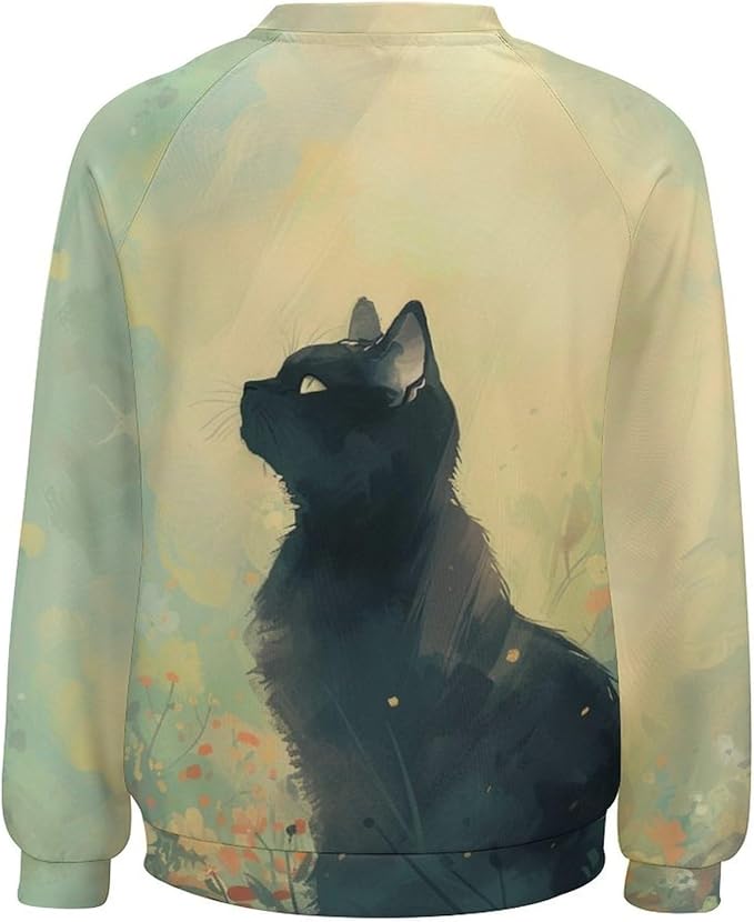Sweatshirt for Women Cat Print Fashion Funny Plus Size Ladies Dressy Crewneck Casual Trendy Tee Shirts
