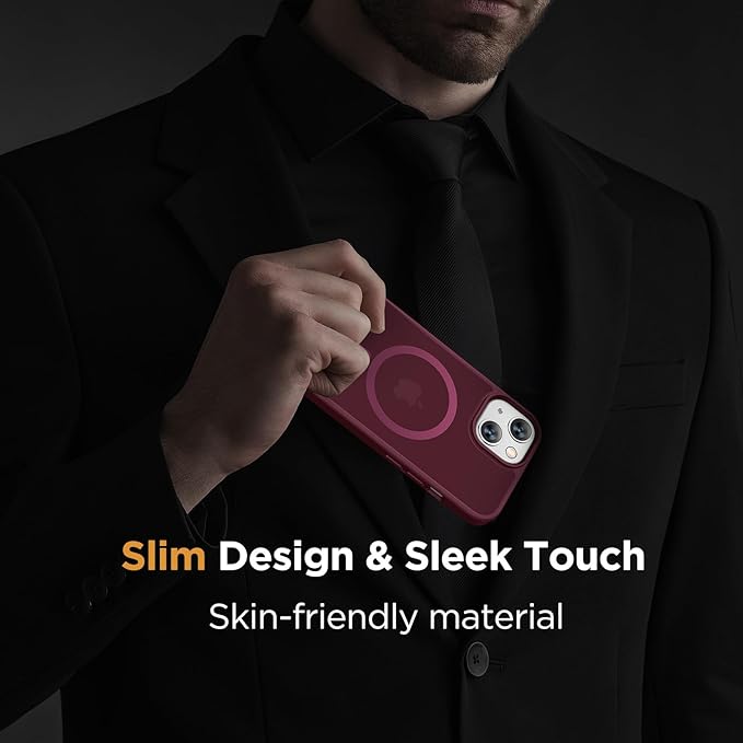 Miracase Magnetic for iPhone 14 Case 6.1 inch (Compatible with MagSafe)(with 2X Screen Protectors) Military-Grade Protection, Anti-Fingerprint Translucent Matte Phone Case Cover, Wine Red
