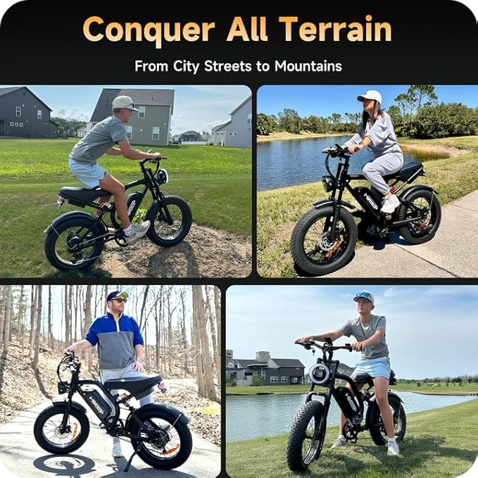 Electric Dirt Bike for Adults - Peak 1500W/3000W Electric Bikes, 28-40MPH, 48V/52V 15.6Ah/25Ah/40Ah, 70-120 Mile(PAS Mode), 16/20 Inch All-Terrain Fat Tire Electric Motorcycle