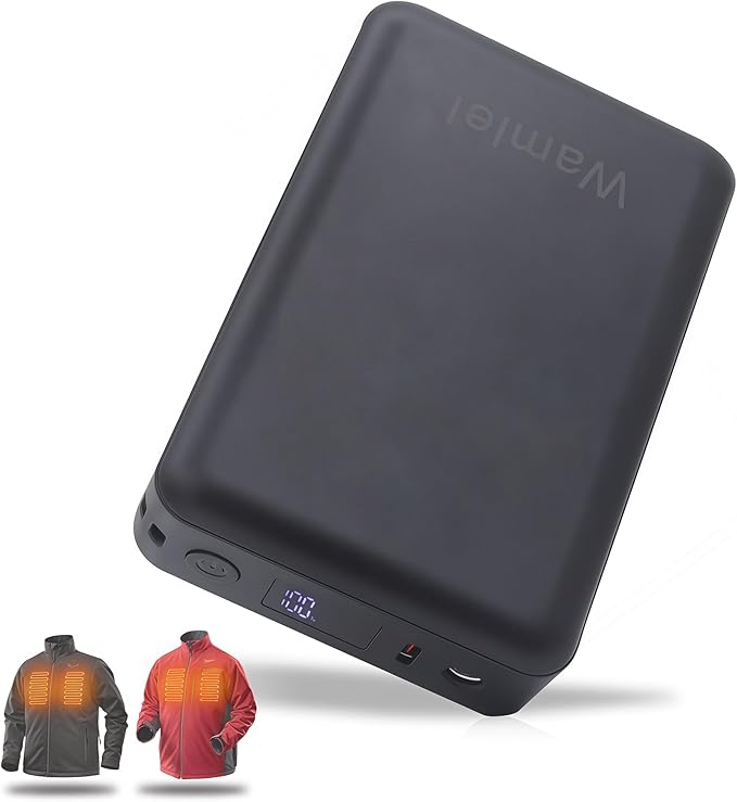 12V/7.4V Battery Pack for Heated Vests,Heated Jackets and Heated Hoodies,Compatible with Milwaukee,DEWBU,Venustas,ORORO,PD30W Power Bank for iPhone/iPad & 12V Devices (Black, Milliamp Hours, 20000)