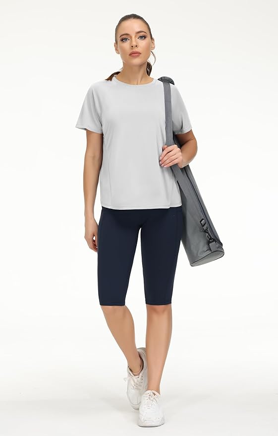 THE GYM PEOPLE Women's Short Sleeve Workout Shirts Breathable Yoga T-Shirts with Side Slits Athletic Tee Tops