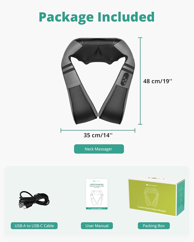 Medcursor Neck Massager with Heat for Pain Relief Deep Tissue, Rechargeable, Shiatsu Neck and Shoulder Massager, Ideal Choice for Men, Women, Mom & Dad