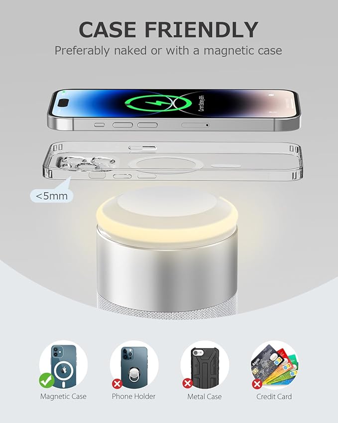 COLSUR Bluetooth Speaker with Night Light - 3 in 1 Magnetic Wireless Charger for iPhone 17/16/15/14/13/12 Series, AirPods Pro 2/4/3/2,Gifts for Men& Women